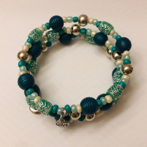 Turquoise and Silver Memory Wire Bracelet