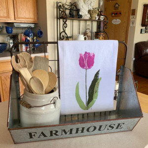 Purple tulip kitchen towel handmade, floral bathroom towel, flour sack dish towel, mothers day from daughter, best selling items, mom gift