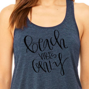 Beach Vibes Only, Women's Flowy, Gathered Racerback, Graphic Design Tank Top