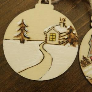 Wooden Christmas Ornaments Wood Burned and Painted