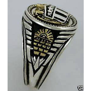 Artisan made 10 Karat Gold Double American Eagle Masonic sterling silver ring