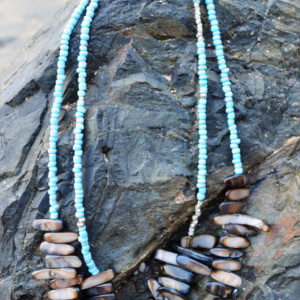 Turquoise beaded necklace with shell beads, African jewellry, beaded African necklace, Turquoise beads