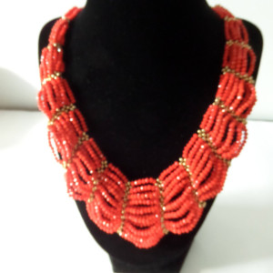 Red and gold beaded statement necklace set