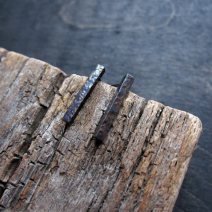 Blackened Dapple Hammered Recycled Sterling Silver Bar Post Earrings