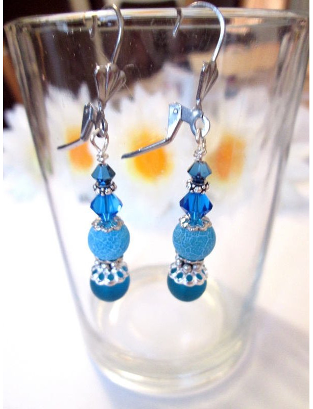 Royal Blue Lever Back Earrings. Dangle Beaded Earrings, Agate Earrings, Beaded Jewelry Sale, Gemstone Earrings, Blue Earrings Wedding, Sale