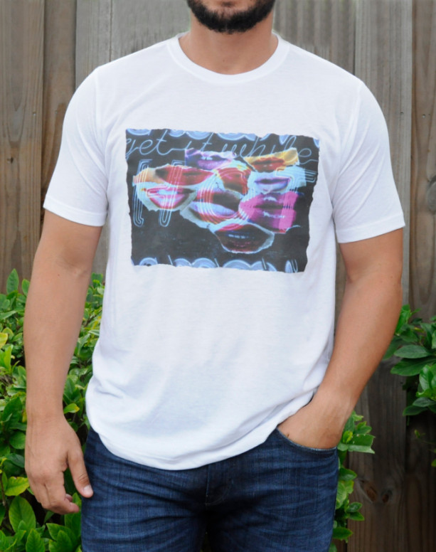 Men's T-Shirt, Handmade Printed with a colorful collage