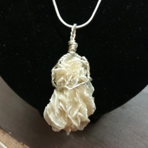 Selenite Desert Rose Wire-Wrapped Pendant Necklace