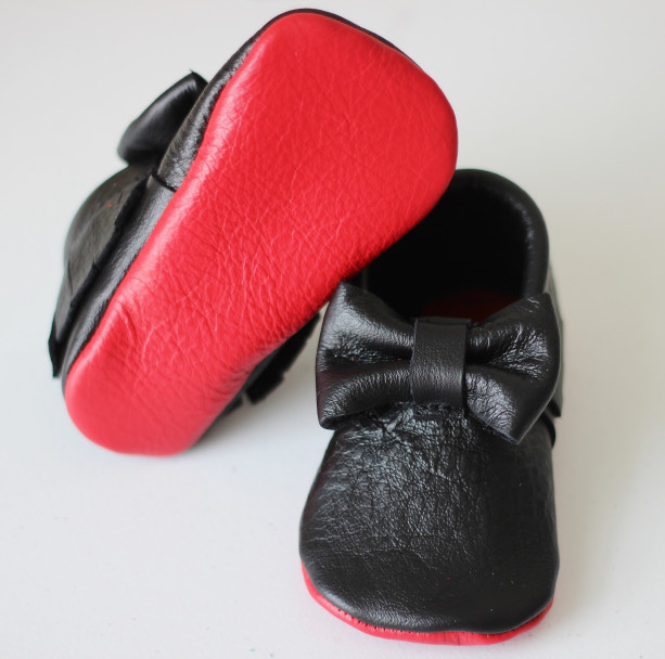 Red Bottom Louboutin Inspired Bow baby moccasins shoes