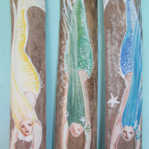 3 Diving Mermaids Original Painting- Fantasy beach Decor- Home Decor- Mermaid Gift Sets