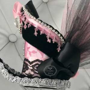 Pink & Black Victorian Steampunk Mini Top Hat Fascinator Headband
