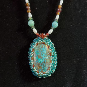 Necklace/Earrings- Azurite Gemstone with Bead Bezel/Strap - ID 73