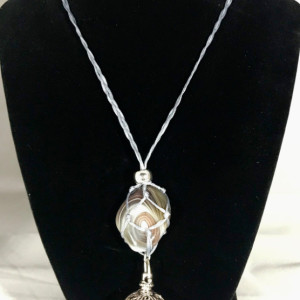 BOTSWANA AGATE Crystal Healing Necklace with a Fancy Silver Locket Globe Charm