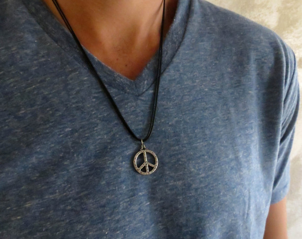 Peace Sign Necklace - Everyday Silver Peace Jewelry-B6589-NK