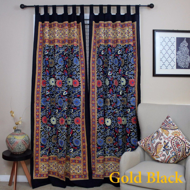 Handmade Tab Top Curtain Drape Sunflower Floral 44x88 Cotton Kitchen Door Panel Black Red