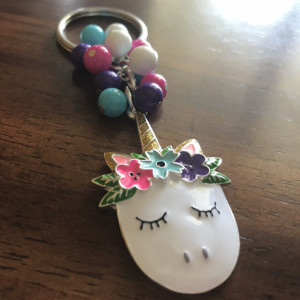 Unicorn Keychain, Unicorn Bag Charm, Floral Unicorn, Graduation Gift, Rearview Mirror, Gift for Her, Colorful, Floral Crown Unicorn