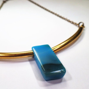 Blue Agate Brass Choker Natural Gemstone Jewerly Dyed Agate Jewelry Gemstone Choker Blue Agate Necklace Adjustable Choker