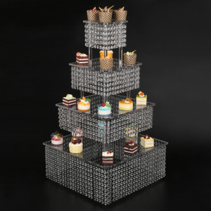 4 Tier Clear Acrylic Square Cupcake Stand Wedding Birthday Cake Display Tower 1/4" Thick, acrylic Crystal chandelier