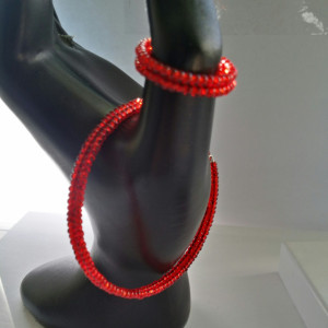 Red Seed Bead Bracelet and Ring Set