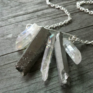 Quartz Crystal Necklace, Silver Quartz, Raw Crystal Jewelry, Raw Crystal Pendant, Gypsy Jewelry, Boho Chic Necklace,  Minimalist Necklace
