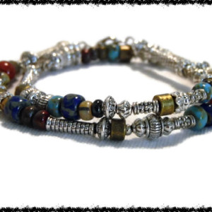 Silver and Czech Glass Seed Bead Bracelet