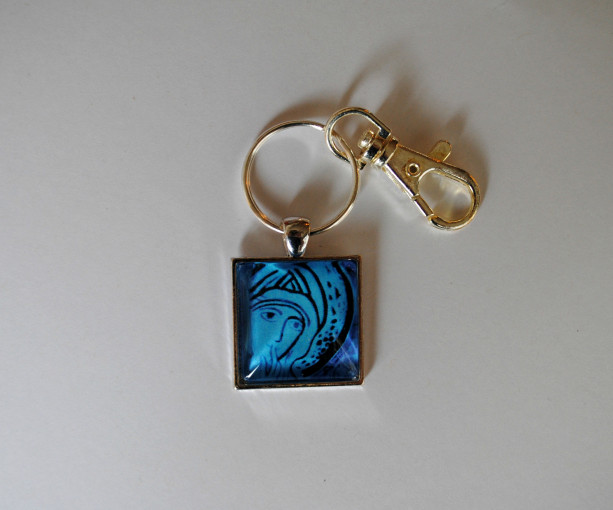 Blue Mary silver plated keychain