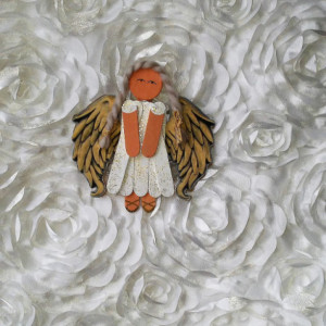 Sparkling White Wood Angel Charm/ Golden Wings / Hanging Angel Art / Gift for Girl / Gift for Angel Lover