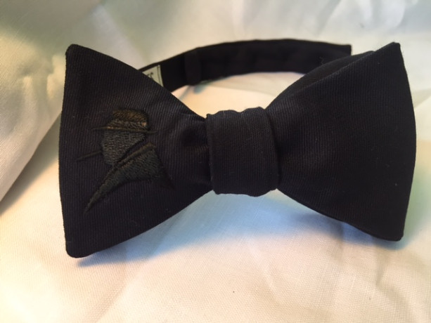 Churchill Bow Tie - Black/Black Wool - Black Embroidery | aftcra