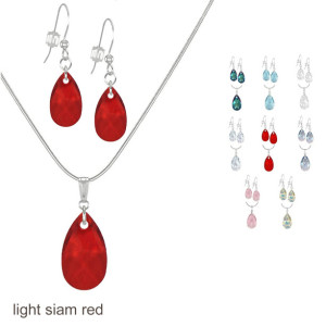  Free Shipping - Austrian Crystal Teardrop Sterling Silver Necklace and Earring Set - Color Choice - 18 inch chain