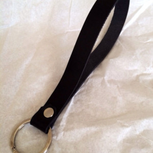 Black leather strap keychain