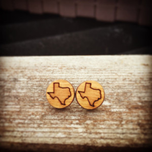 Wooden Texas Outline State Small Stud Earrings