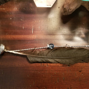 Clear Quartz Black Feather Pendulum