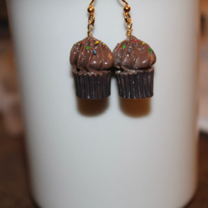 Scent Chocolate Ganache Miniature Dangle Earrings, Cupcake Earrings