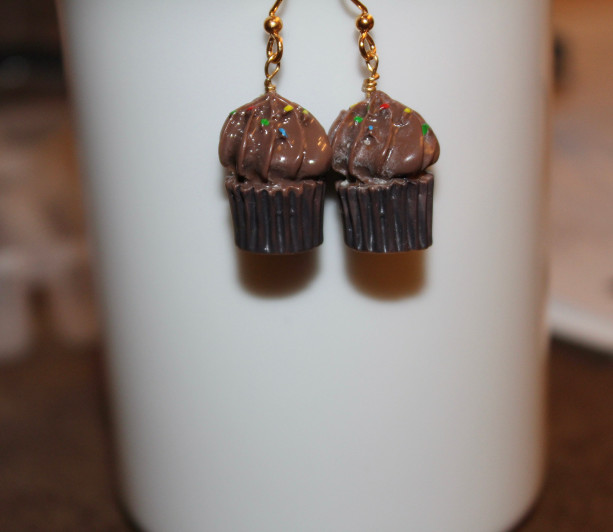 Scent Chocolate Ganache Miniature Dangle Earrings, Cupcake Earrings