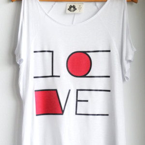 Handmade printed tee, t-shirt, top, LOVE