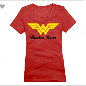 Wonder Mom Logo XS To XL District Brand Crew T-shirt For Women In Red With Yellow & Black Ink