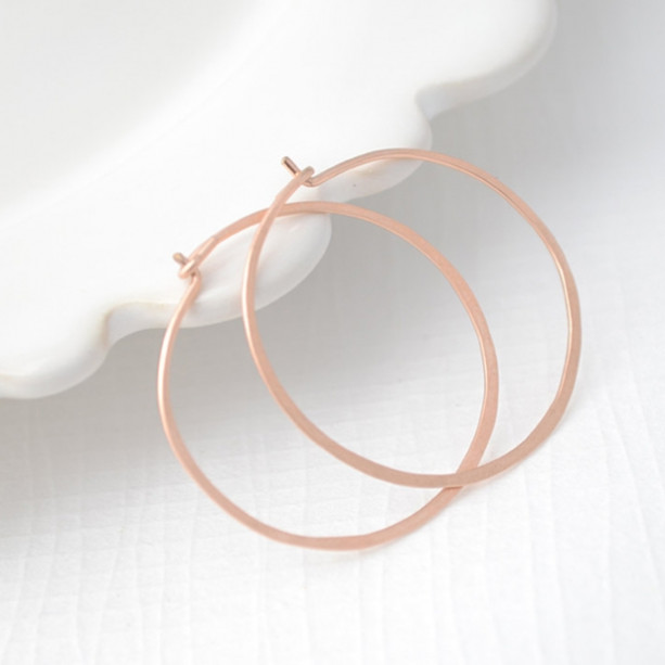 Hand Hammered Rose Gold 1 inch hoops