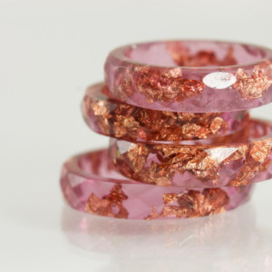 Resin Ring - Raspberry Plum Faceted Eco Resin Ring with Copper Flakes