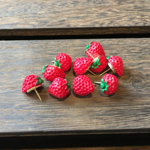 Red Strawberry Pushpins (Set of 10), Thumbtacks, Cork board, Locker, Cubicle, Desk, Home Office, Tacks