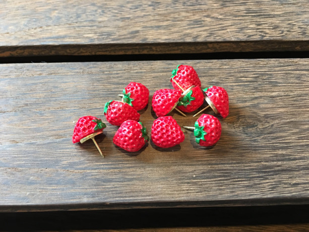 Red Strawberry Pushpins (Set of 10), Thumbtacks, Cork board, Locker, Cubicle, Desk, Home Office, Tacks
