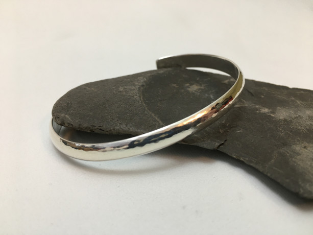 Silver Low Dome Hammered Bracelet—Size 6.5