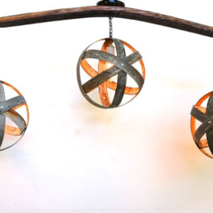 ATOM Collection - Trilateral - Wine Barrel Flushmount Chandelier / made from salvaged CA wine barrels - 100% Recycled!