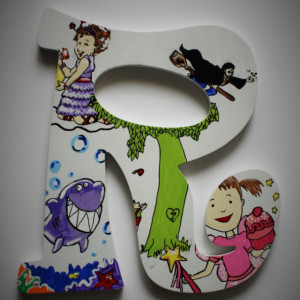 Book Letters -- Hand painted letters depicting a combination of your favorite literary characters in a bright, fun way! Price Per Letter