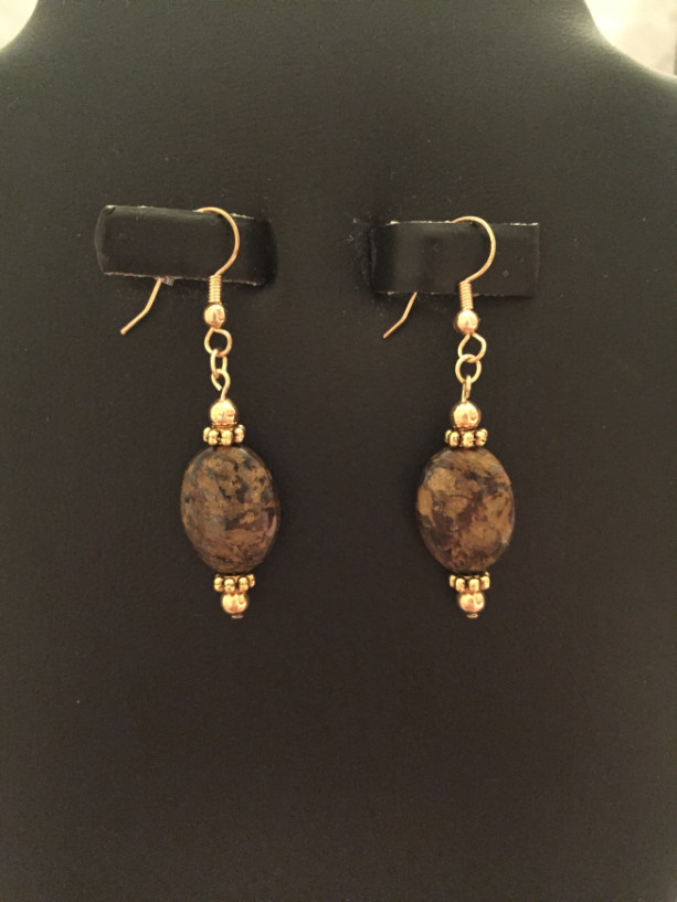 14K Gold Plate Findings with Real Bronzite Drop Earrings