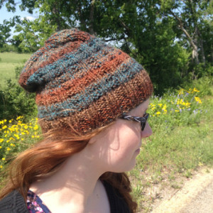 Knit Hat - Basketweave in brown, red, blue