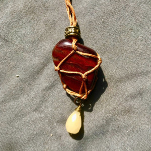 RED TIGER'S EYE Healing Necklace with a Citrine Faceted Charm