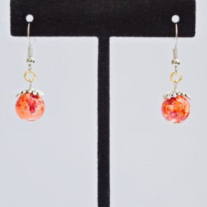 Fall style light weight single bright orange and red glass bead earrings/Under 20 dollars/Nickel free