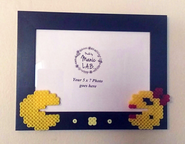  5x7 Black Picture Frame with Mr. & Ms. Pacman Perler Made- Geekery- Nerd Love- Retro