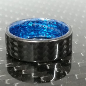 Carbon fiber twill ring with Blue sparkle inside- Gloss Finish