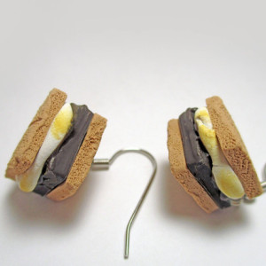 S'mores Earrings, Camping Jewelry Earrings, Summer Camp Jewelry, Campfire Smores, Marshmallow Earrings, Chocolate Earrings, Smores Jewelry