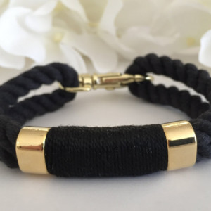Nautical Black Rope Bracelet with Black Wrap